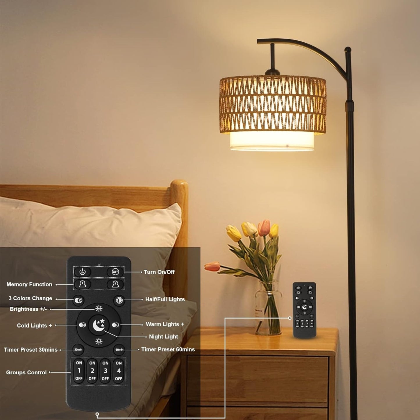 Remote Control Floor Lamp, with 3 Color Modes – Adjustable Warm & Cool Light