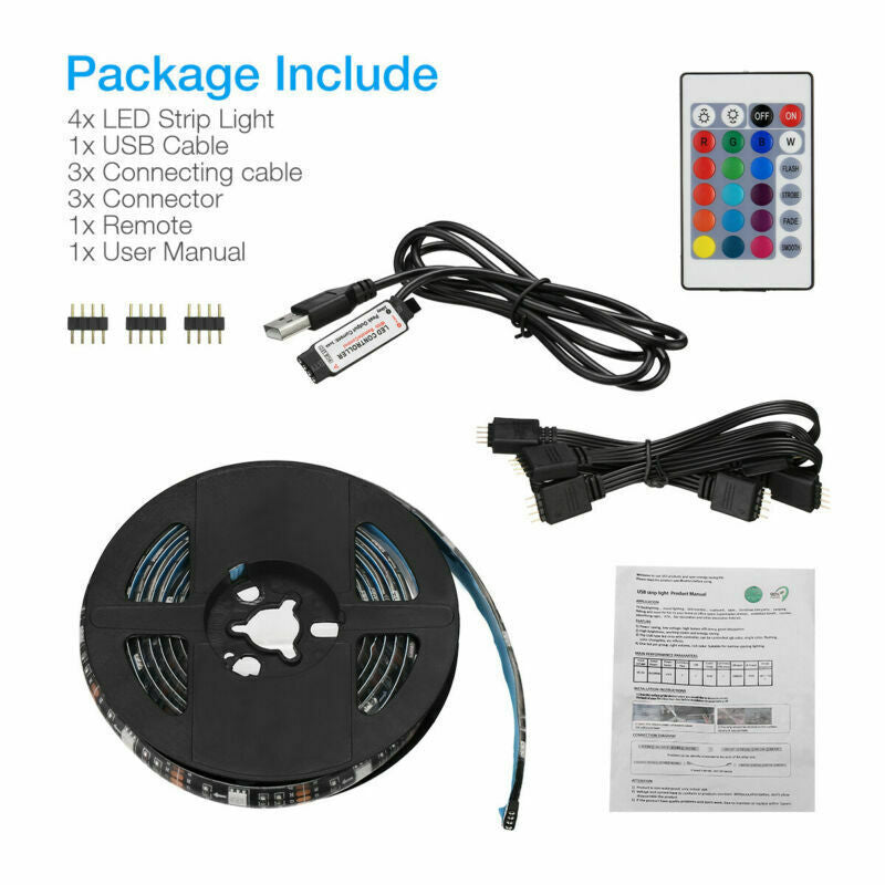 USB RGB LED Strip TV Backlight Kit with Remote (4x50CM)
