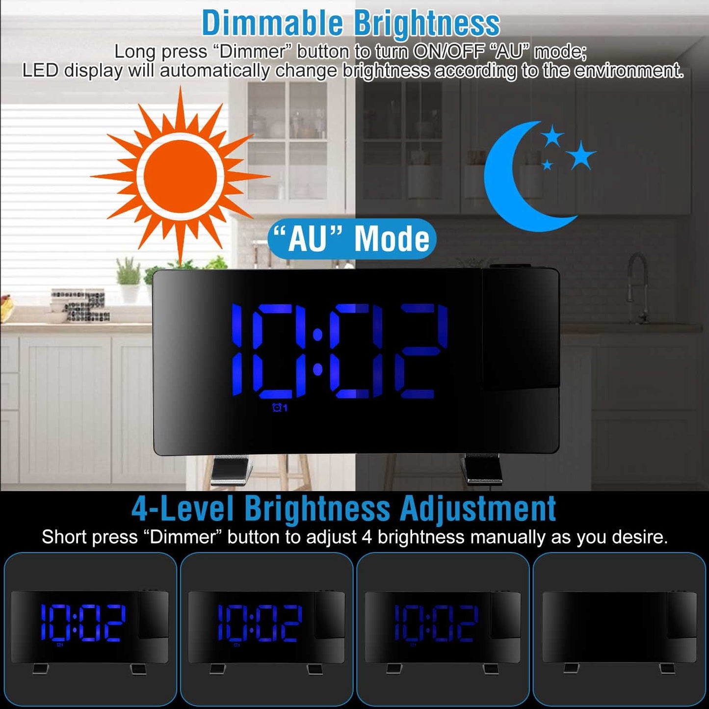 Dual-180° Rotating Projection Alarm Clock with Radio