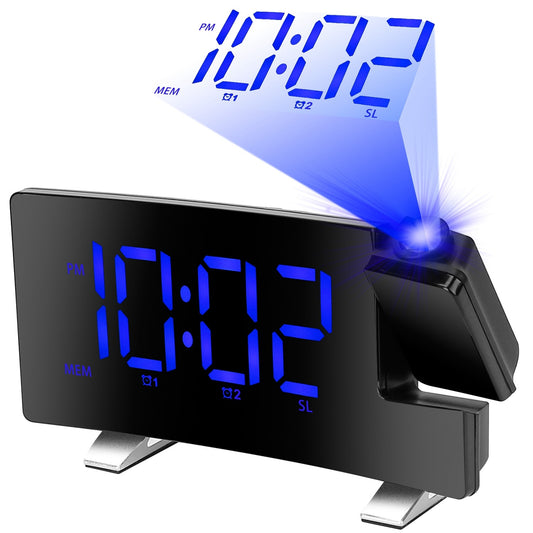 Dual-180° Rotating Projection Alarm Clock with Radio