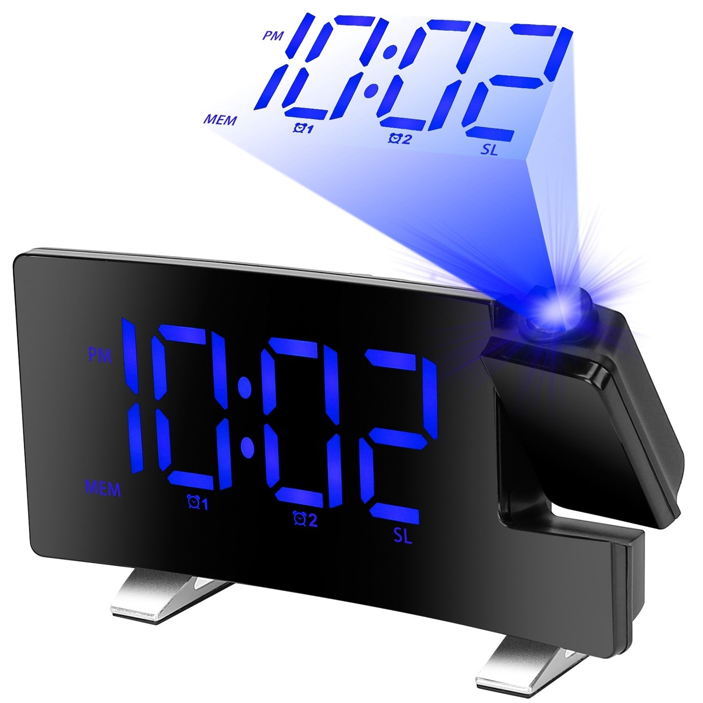 Dual-180° Rotating Projection Alarm Clock with Radio