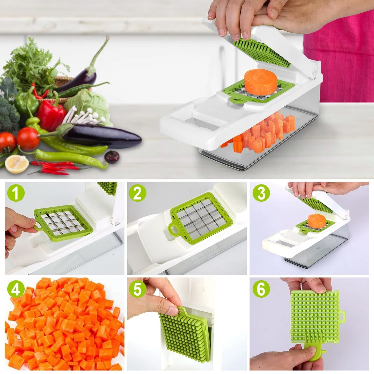 12 In 1 Vegetable Chopper With Container Kitchen Food Slicer Dicer Grater Peeler Egg Separator Hand Protector For Onion Salad Potato GPCT2055Pro