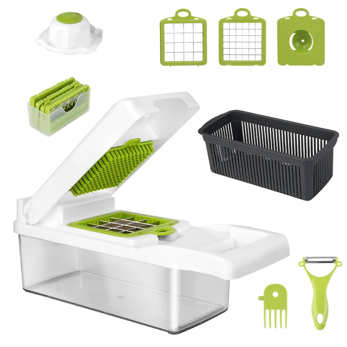 12 In 1 Vegetable Chopper With Container Kitchen Food Slicer Dicer Grater Peeler Egg Separator Hand Protector For Onion Salad Potato GPCT2055Pro