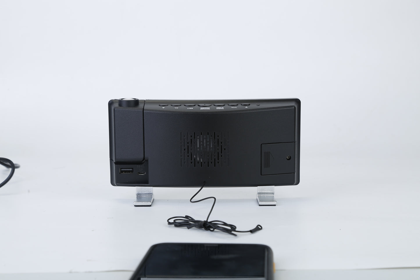 Dual-180° Rotating Projection Alarm Clock with Radio