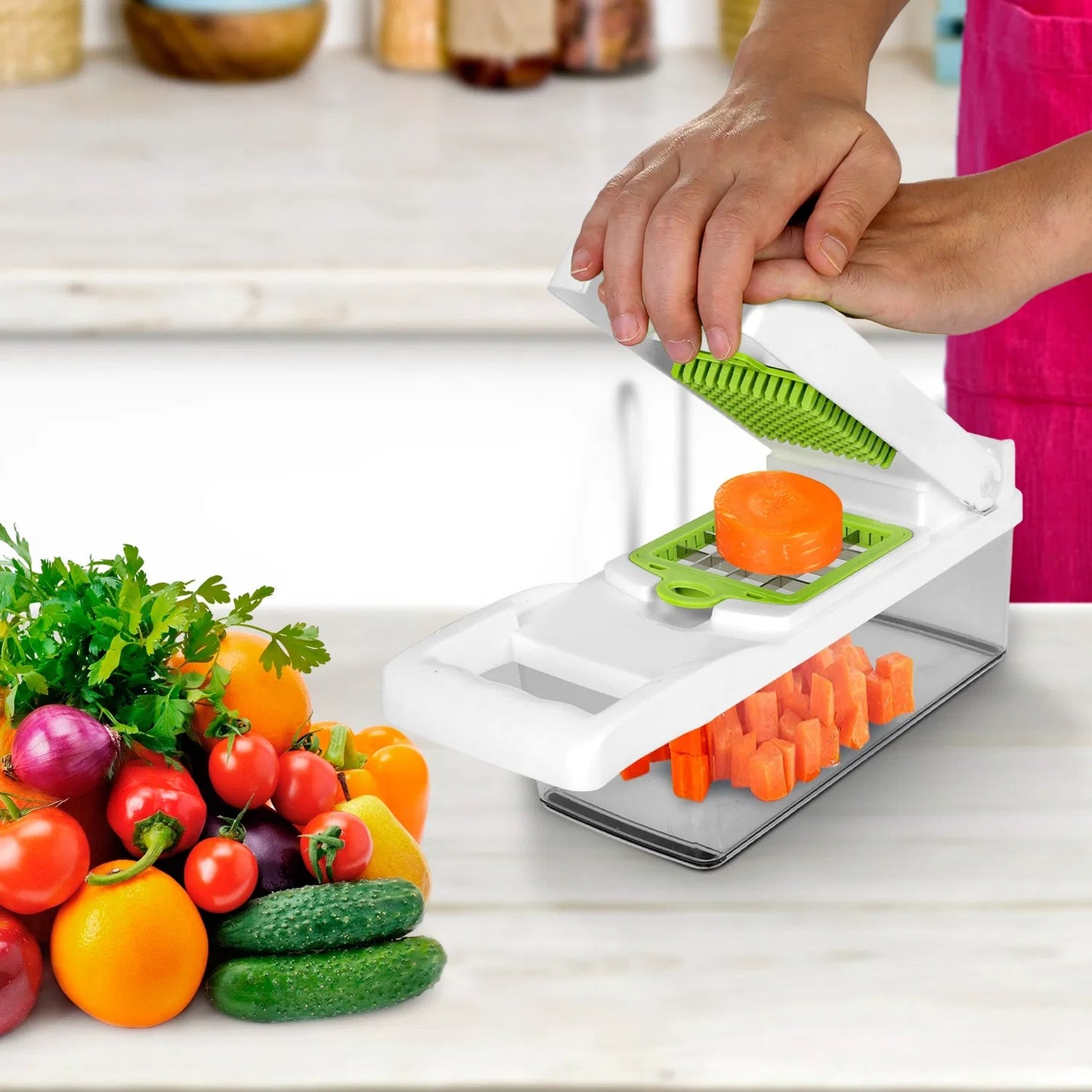 12 In 1 Vegetable Chopper With Container Kitchen Food Slicer Dicer Grater Peeler Egg Separator Hand Protector For Onion Salad Potato GPCT2055Pro